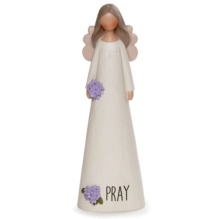 Blossom Bucket Pray Angel With Purple Flowers, 7.25" 1 Blossom Bucket Pray Angel With Purple Flowers, 7.25"