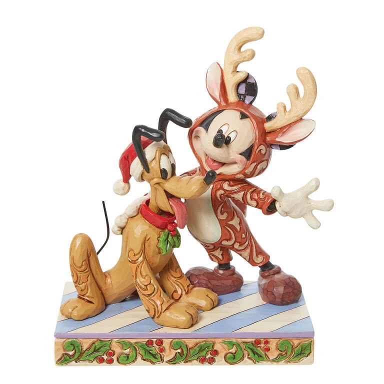 Enesco Jim Shore Disney Mickey Mouse Reindeer With Santa Pluto Figurine, 6.25" 1 Enesco Jim Shore Disney Mickey Mouse Reindeer With Santa Pluto Figurine, 6.25"