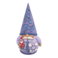 Enesco Jim Shore Purple Gnome Holding Santa Figurine, 5"