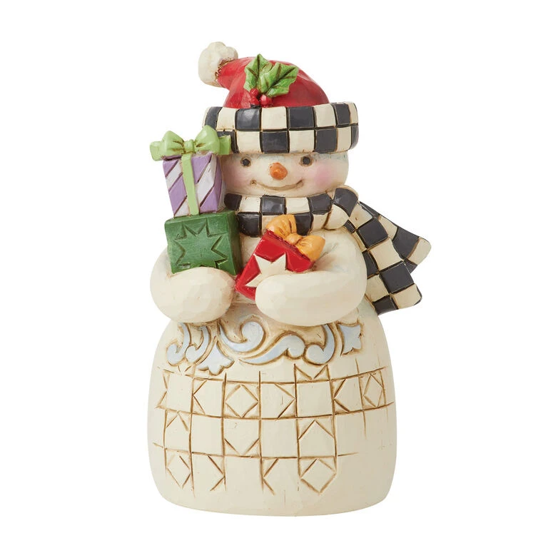 Enesco Jim Shore Mini Snowman With Checkered Hat And Scarf Figurine, 3.54" 1 Enesco Jim Shore Mini Snowman With Checkered Hat And Scarf Figurine, 3.54"