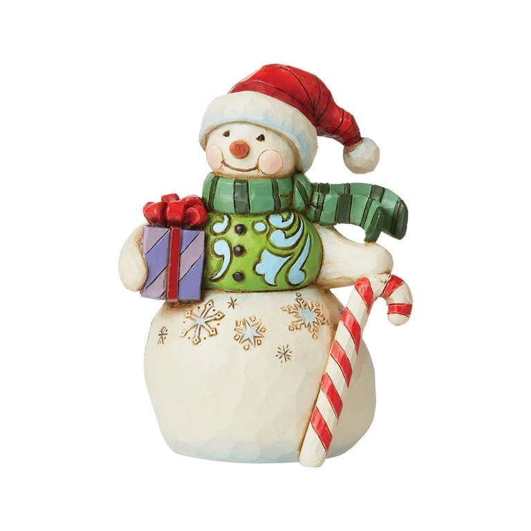 Enesco Jim Shore Snowman With Gift And Candy Cane Mini Figurine, 3.5" 1 Enesco Jim Shore Snowman With Gift And Candy Cane Mini Figurine, 3.5"