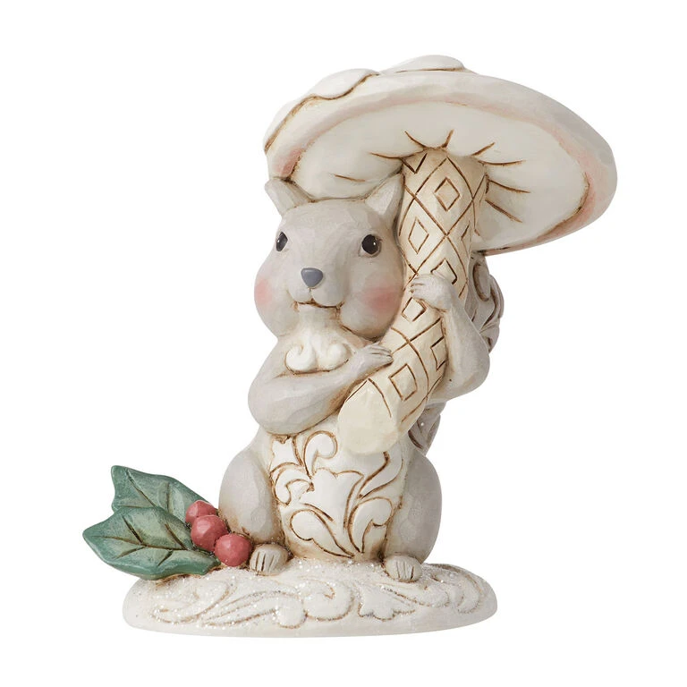 Enesco Jim Shore White Woodland Squirrel With Mushroom Figurine, 4" 1 Enesco Jim Shore White Woodland Squirrel With Mushroom Figurine, 4"