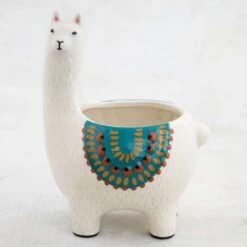 Natural Life Cream Ceramic Llama Planter