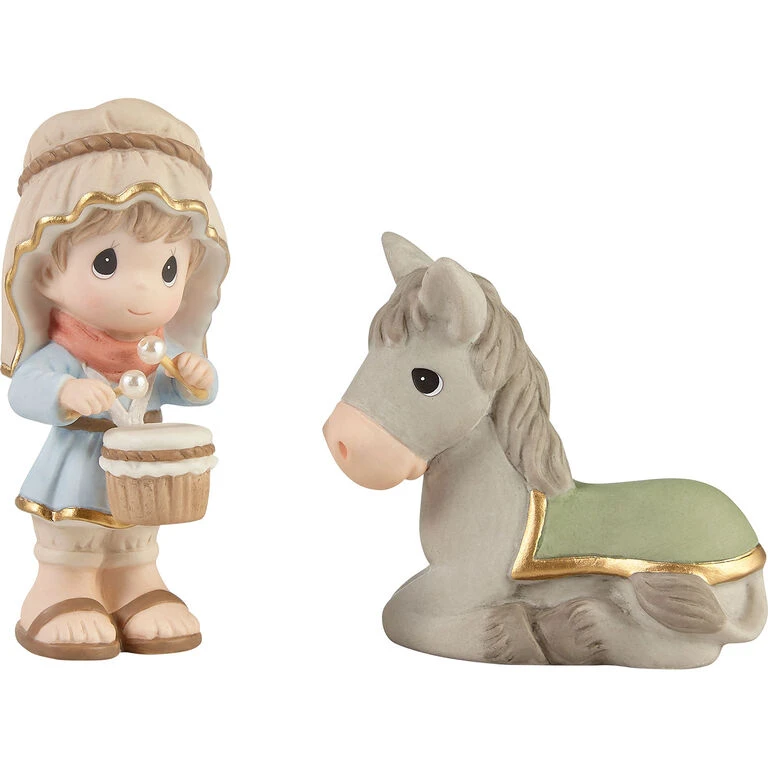 Precious Moments Little Drummer Boy And Donkey Figurines, Set Of 2 1 Precious Moments Little Drummer Boy And Donkey Figurines, Set Of 2